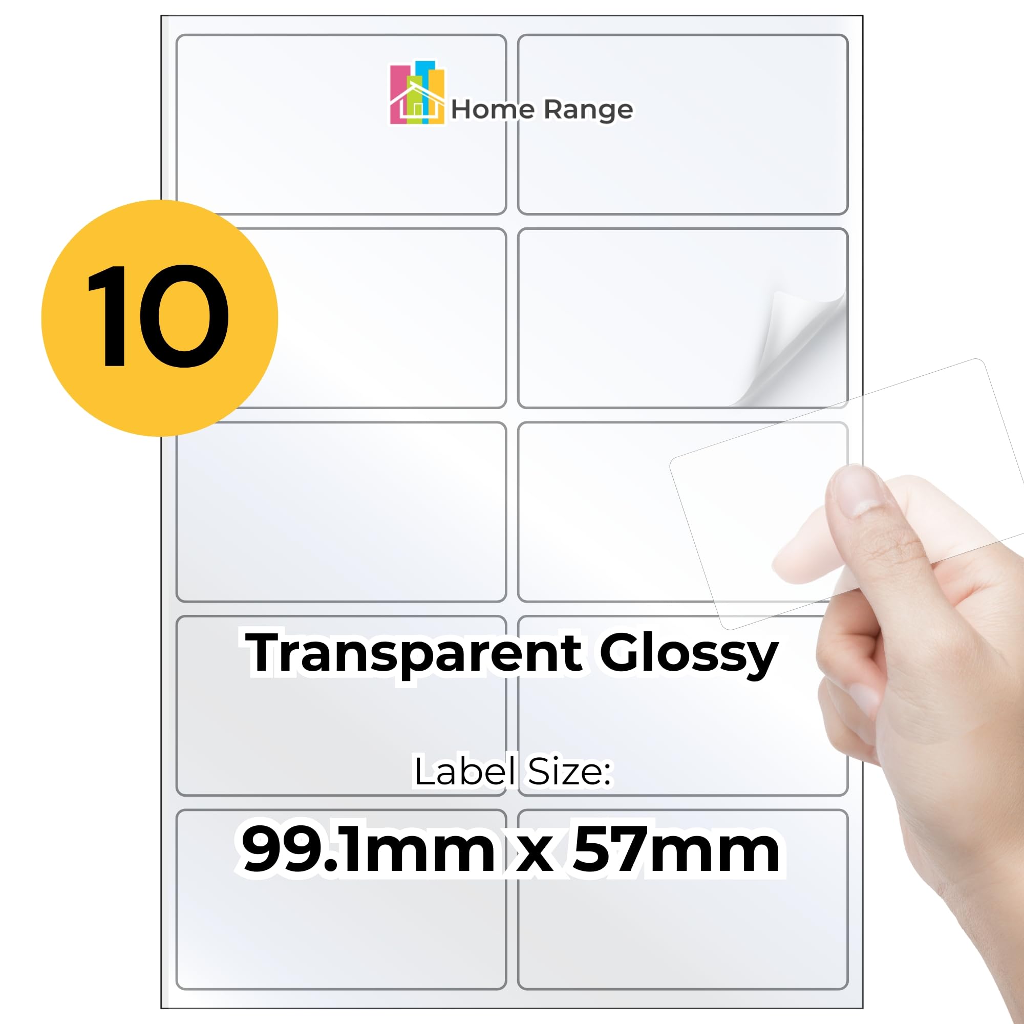 Home Range A4 Transparent Glossy Sticker Paper | 10 Sheets, 100 Stickers