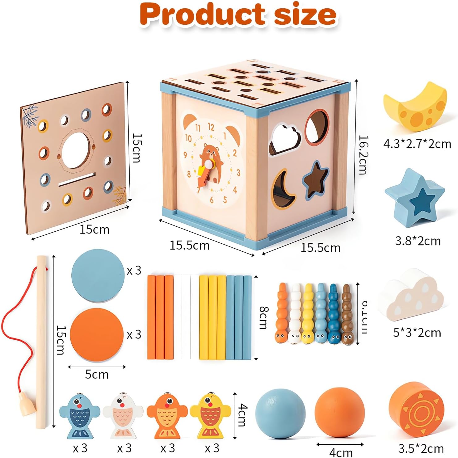 Wooden Activity Cube, 9-in-1 Montessori Toys, Year Old with Fishing Game, Educational Learning Toys, Educational Toddler Activities for 1 2 3 Year Old Christmas Birthday Gifts