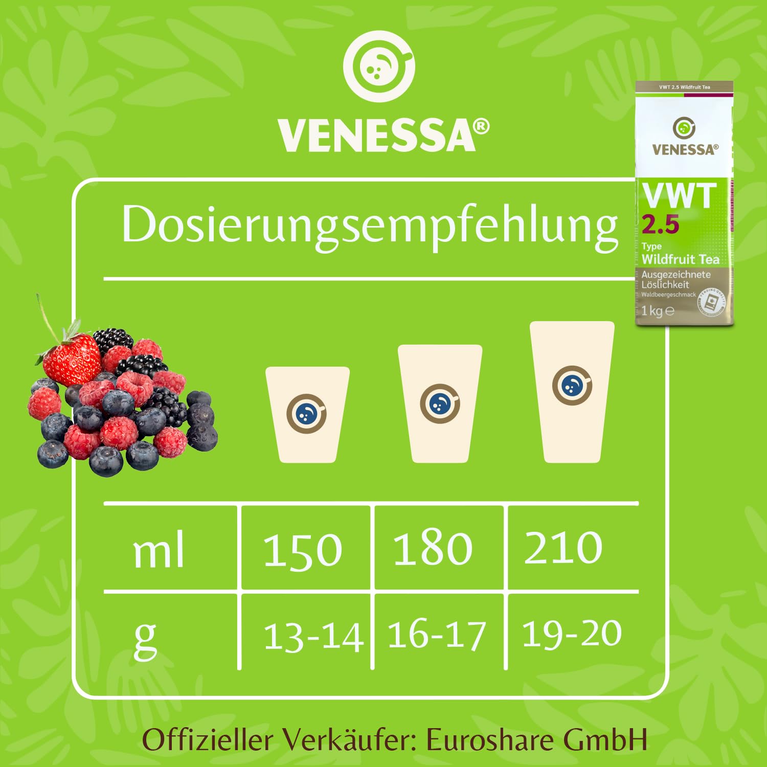 VENESSA VWT 2,5 napój herbaciany z dzikich owoców, 20 x 1 kg, aromatyzowana czarna herbata z kwaśną i słodką nutą dzikich owoców, do automatów