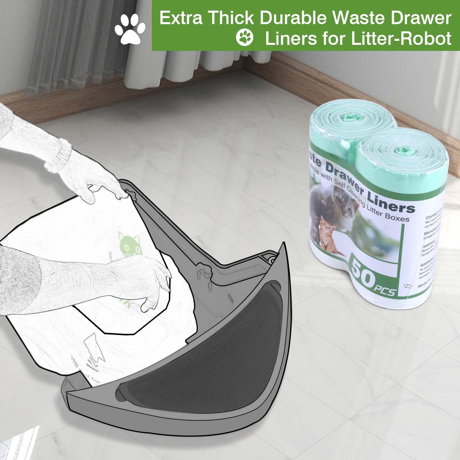 Liners de caja de gato para bolsas de repuesto de robot de arena, revestimientos de cajones de residuos resistentes 75 piezas