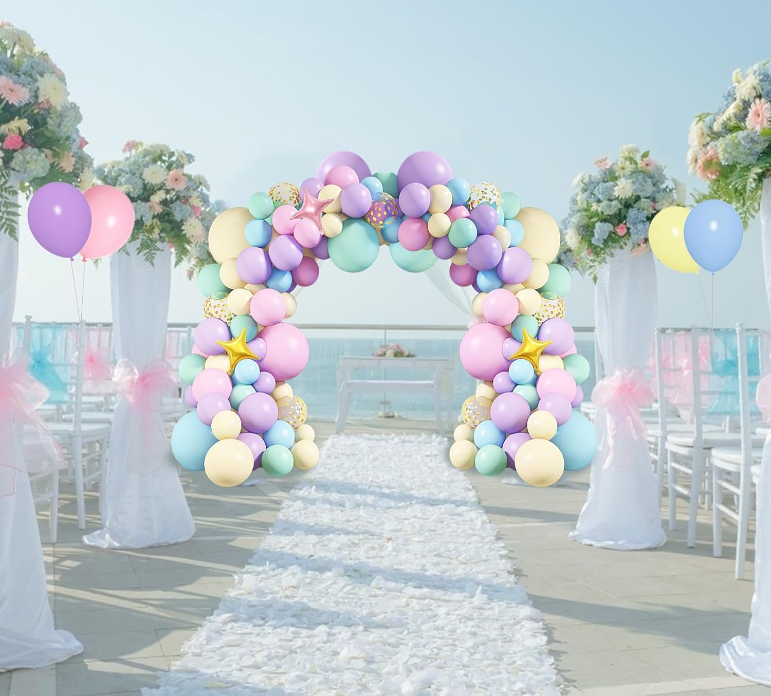 Unicorn Balloons Arch Garland Kit, 146Pcs Rainbow 40" Balloon Pastel Pink Purple Blue Confetti Balloons Happy Birthday Banner for Ice Cream Baby Shower Unicorn Birthday Party Decorations