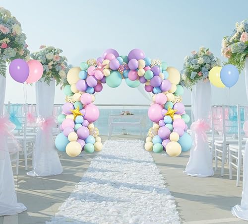 Miniatura 5 de Kit de guirnalda de arco de globos de unicornio, 146 globos arcoíris de 40 pulgadas, globos de confeti rosa pastel, morado, azul, pancarta de feliz