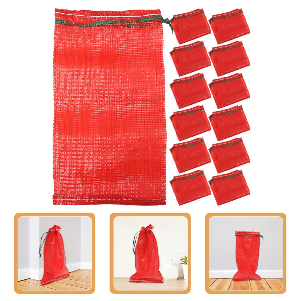 Healeved Bolsas Gran Capacidad 50 de Malla Roja Cordón Reutilizables Resistentes al Desgarro para Almacenamiento de Verduras y Mariscos para Uso en Almacenamiento