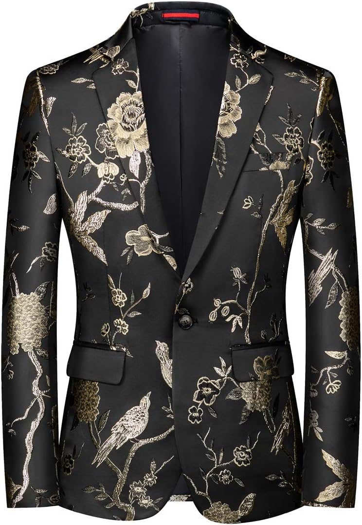 Cloudstyle Mens Embroidery Tux Dress Suit Jacket Formal Print Prom Blazer Dinner Sport Coat