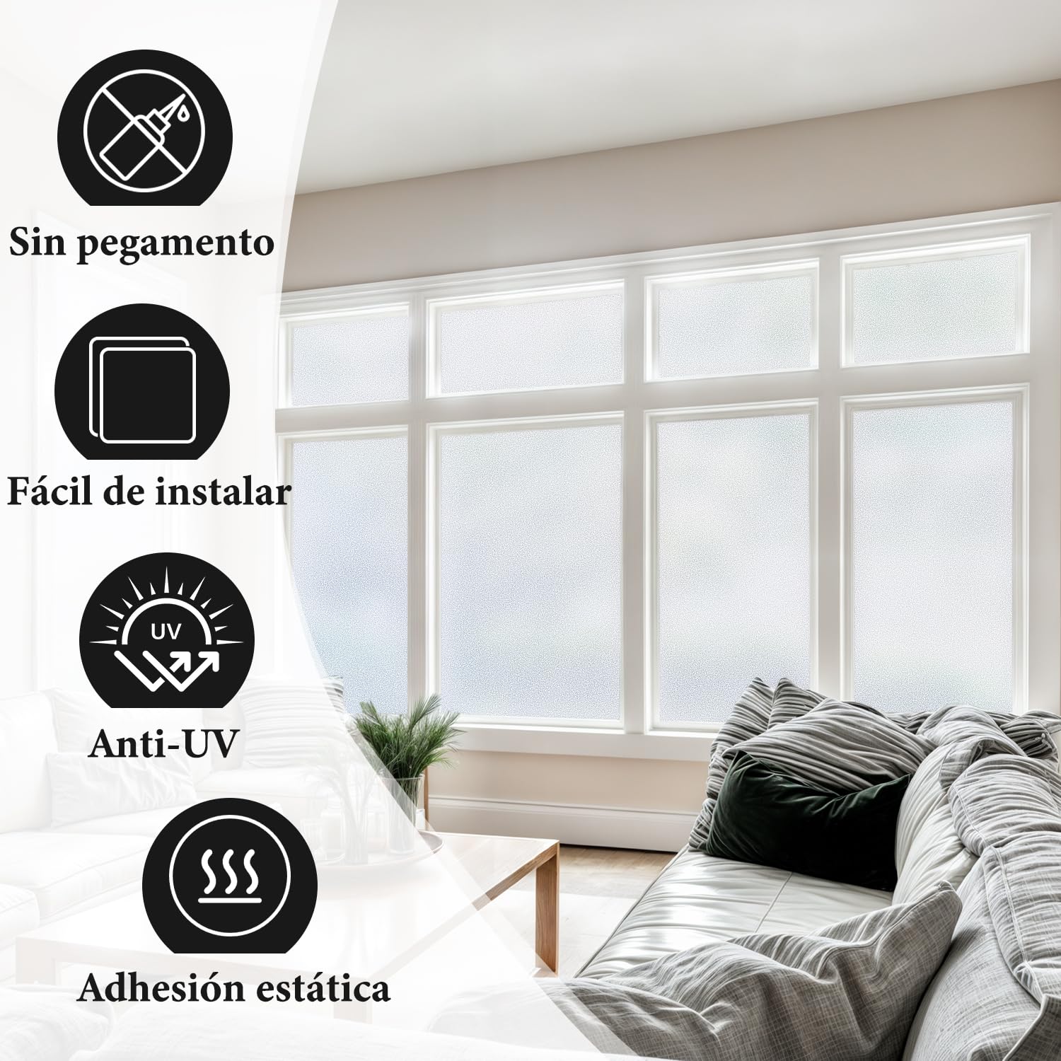 DUOFIRE Vinilo para Ventana de Privacidad Vinilo de Ventana Esmerilada Decorativa del Película de Ventana Autoadhesiva Sin Pegamento Película para Vidrio Anti-UV (60cm X 300cm, DS001)