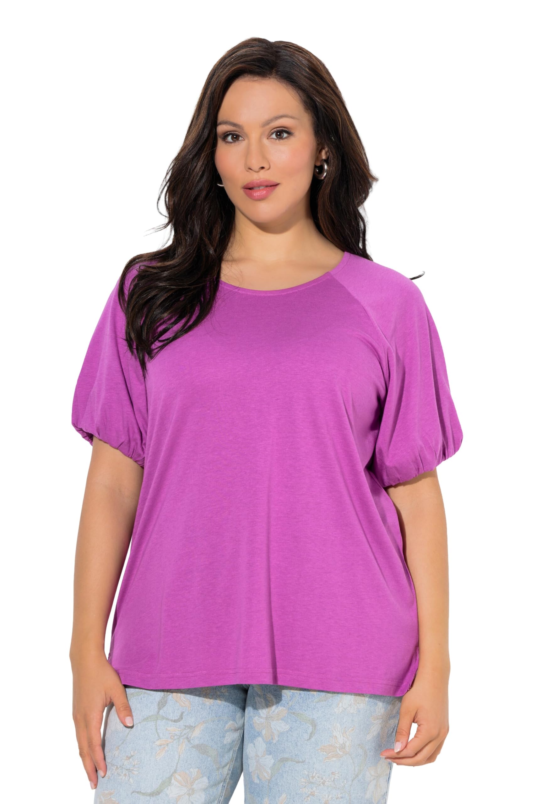 Ulla Popken Damen große Größen Übergrößen Plus Size T-Shirt, Ballonärmel, Rundhals, Halbarm, Modalmix 845909