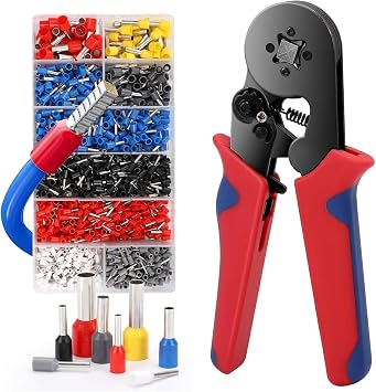 AEE® Terminal Sıkma Pensesi Seti, 0.25-10 mm² Kablo Pensesi, AWG 23-7 Tel Sıkma Aleti, 1200 Adet İzoleli Kablo Yüksük Seti ile Profesyonel Krimp Pensesi