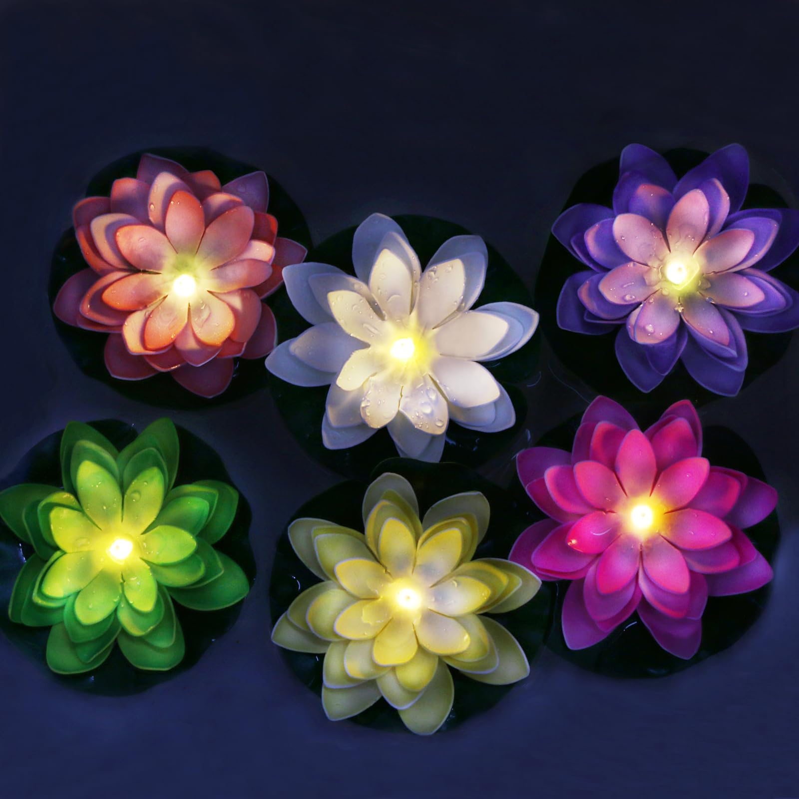 LACGO 12 PCS Waterproof Floating Lotus Light - 5'' Floating Flower Light Battery Operated Water Activated Warm White Pool Flower Lamp Wedding Anniversary Garden Decoration-image-12