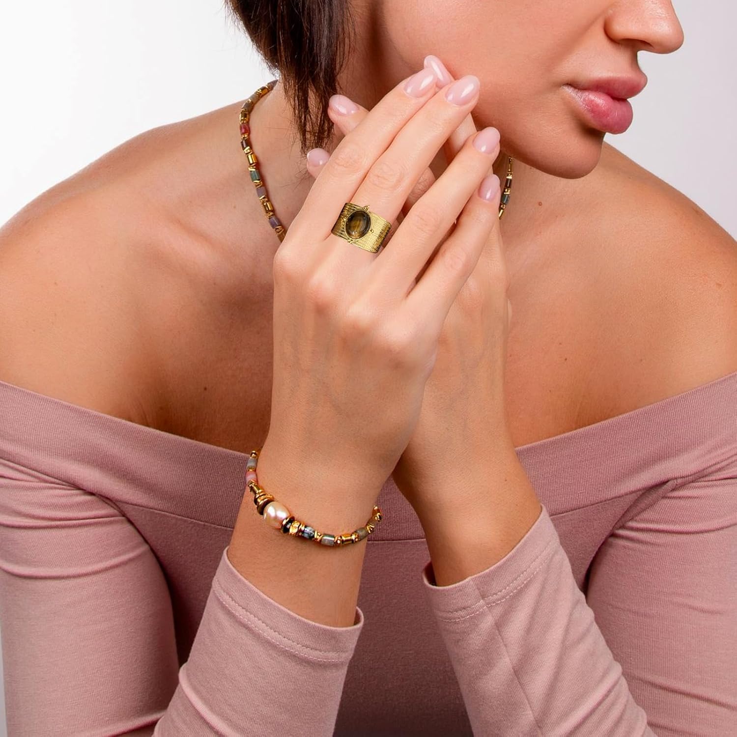 Tiger Eye Stone Chunky Gold Ring for Women Gold Chunky Ring for Women Adjustable Open Ring Jewelry Gift - Image 6