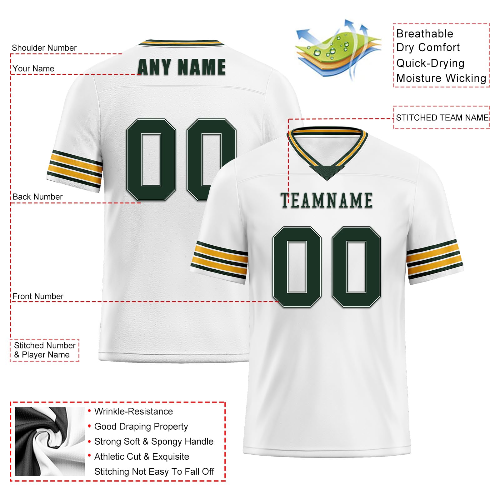 Onegam Custom Practice Football Jersey for Men, Personalized Name Team-Name Logo Fan Uniform Sports Team Womens Shirt