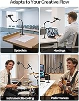 Vista 7 de Gooseneck Mic Stand -19" Podium & Wall Microphone Holder, Heavy Duty Adjustable Desk/Wall Mount Flexible Arm Compatible with Shure, Fifine, AT2020