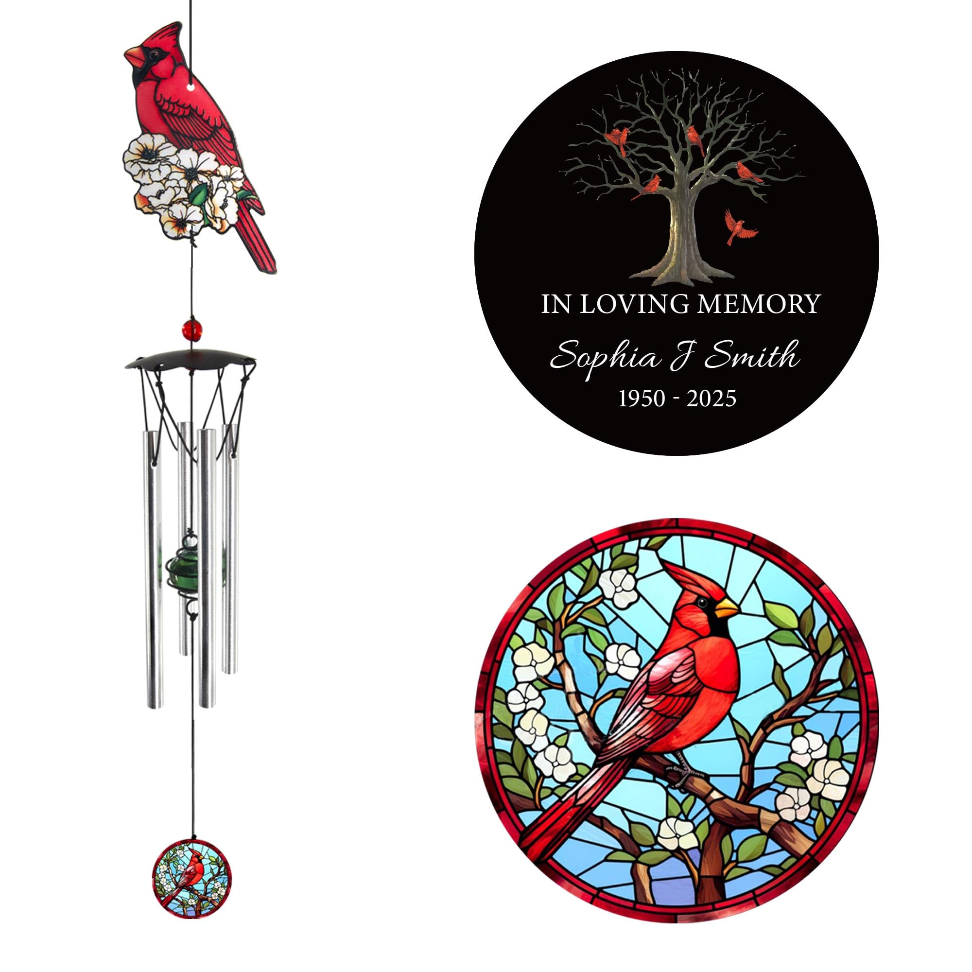 ASTARIN Small Wind Chimes Memorial Personalized, Custom Tree and Cardinal Sympathy Wind Chime, Windchimes in Memory of a Loved One, Remembrance Gifts for Woman