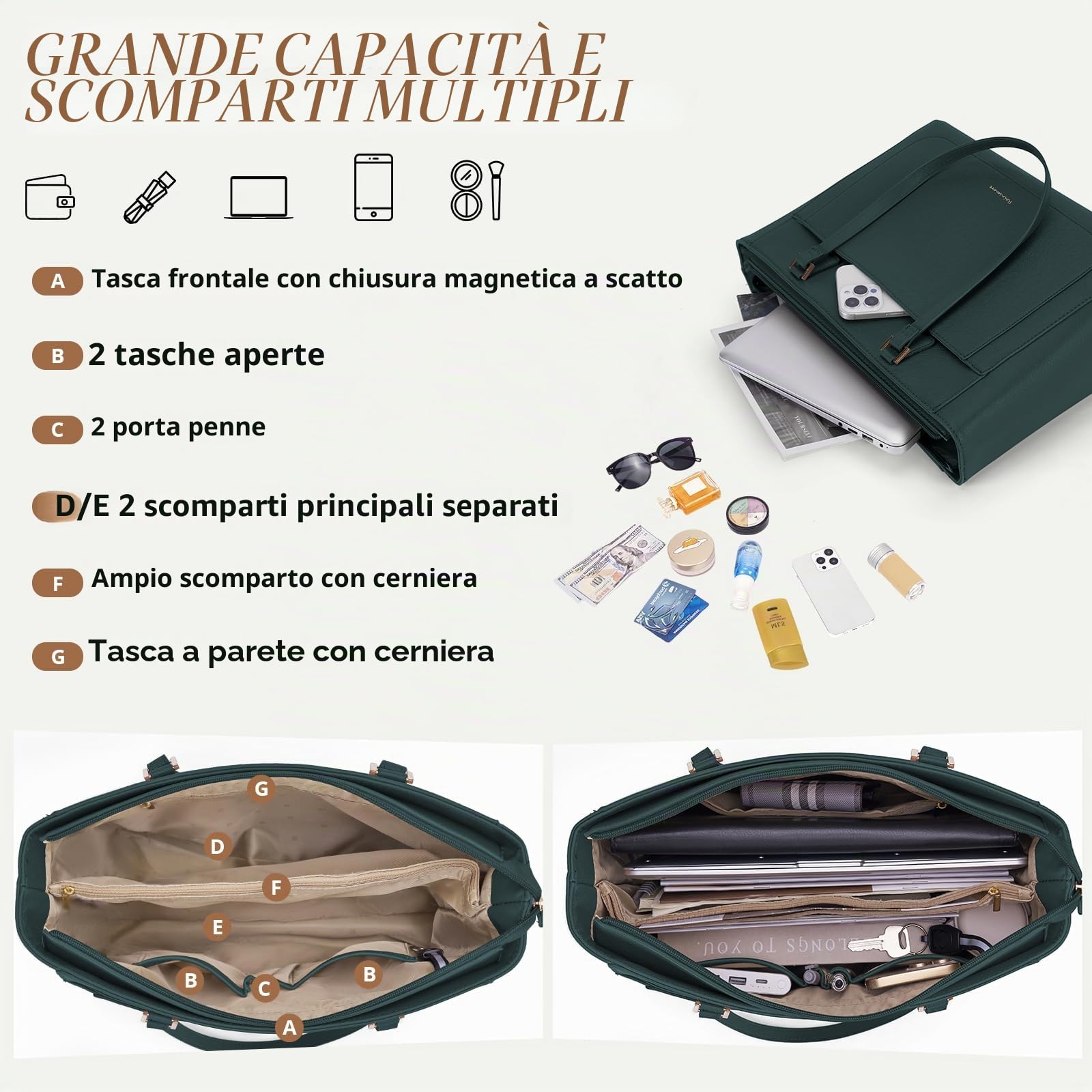RAINSMORE Borsa Donna Grande Capacità Borsa Lavoro Donna | Borse Università Tracolla Ufficio Spalla in PU Pelle, Borse Tote per Shopping Viaggi Scuola Ufficio