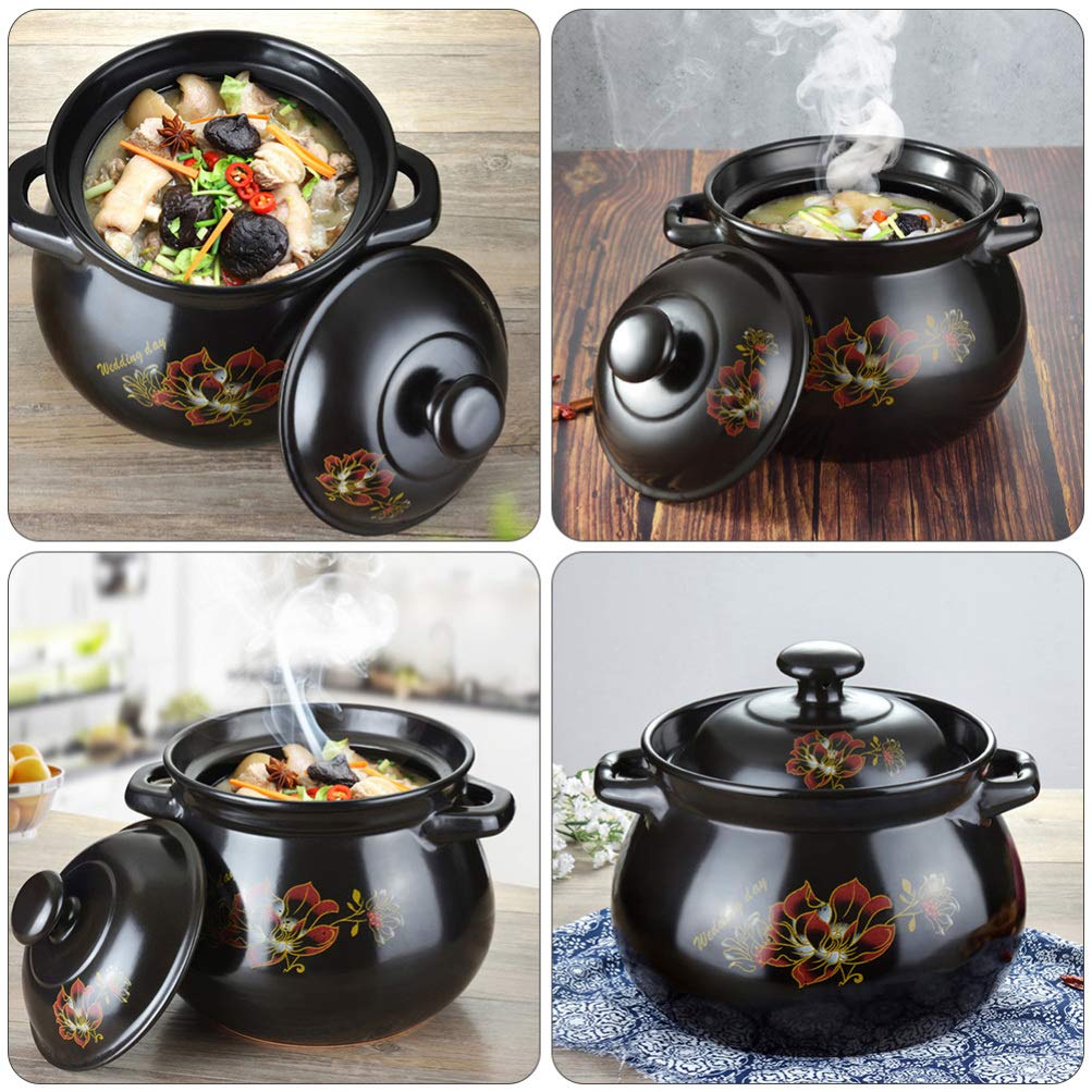 Hemoton Casserole en céramique anti-adhésive 2,8 L en faïence avec couvercle pour ragoût, soupe, résistant aux rayures (noir)
