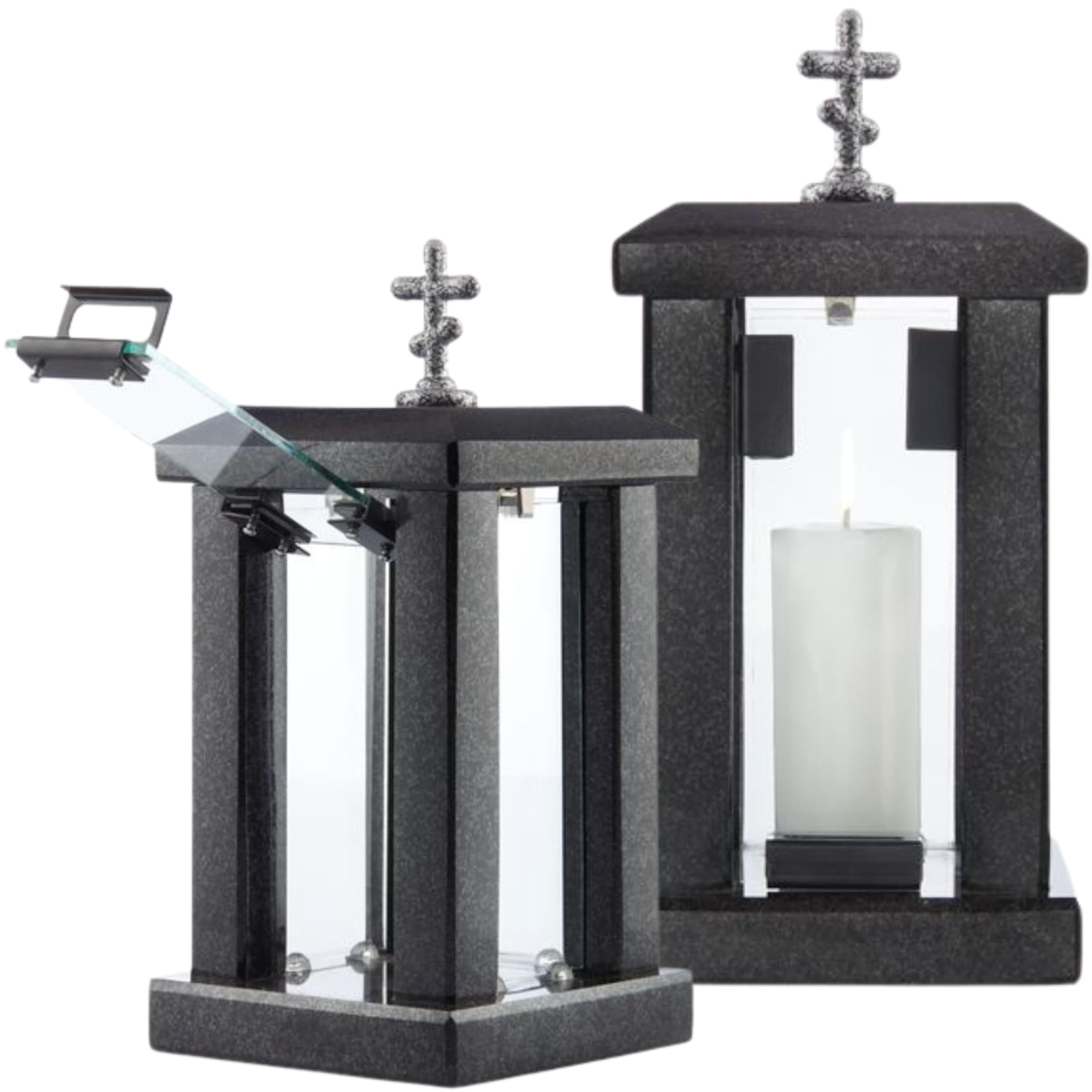 Novecrafto Black Granite Memorial Lantern H 32CmLarge Square Graveside Outdoor Candle Lantern With Orthodox Cross For Garden Or Cemetery from B&Q