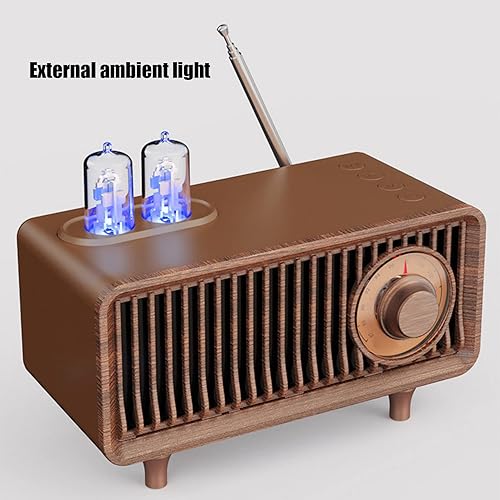 Miniatura 3 de Altavoz estéreo inalámbrico de madera retro con tubo de vacío y luces ambientales LED, tarjeta de memoria, disco U, altavoz de radio vintage AUX