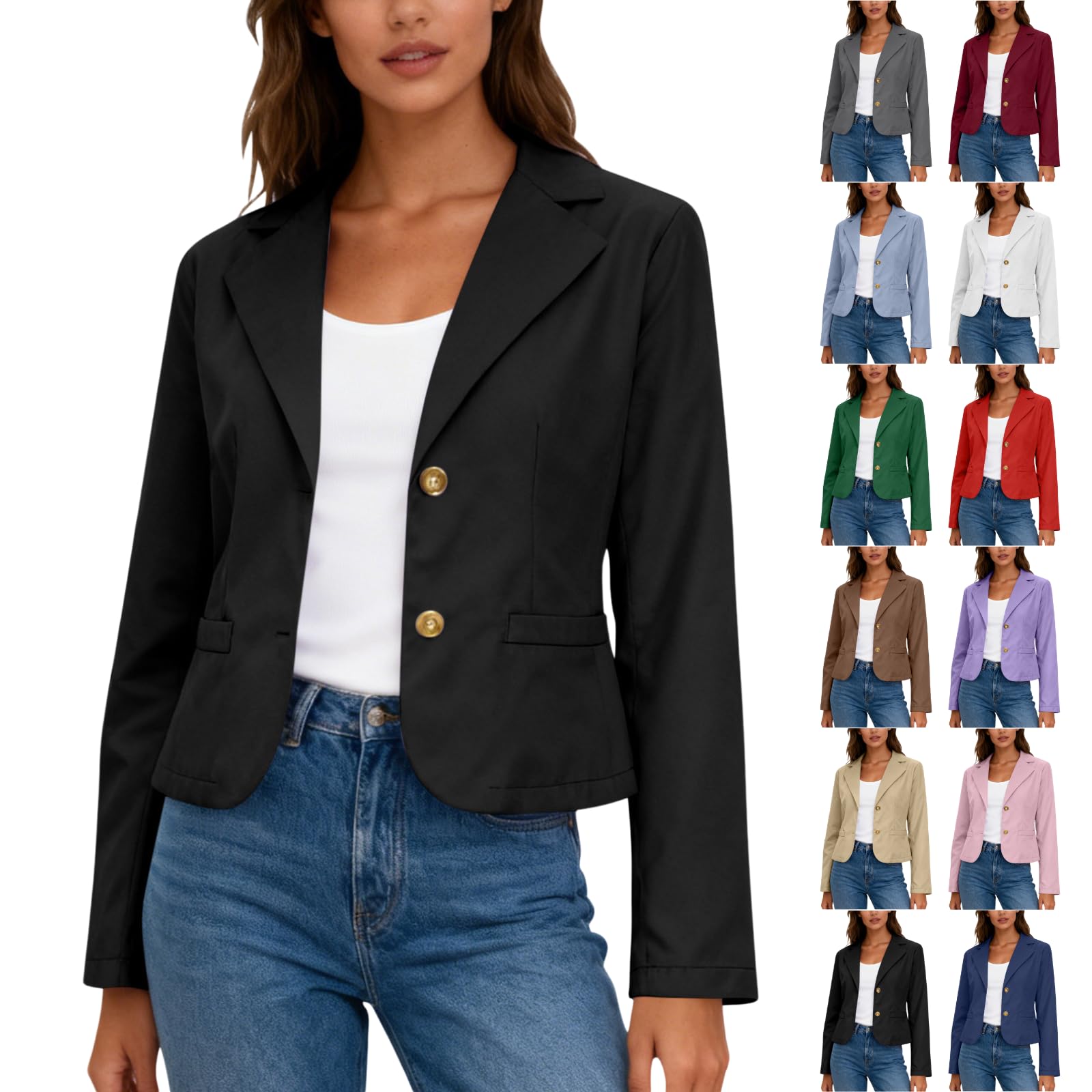 Womens Cropped Blazer Single Breasted Button Front Blazers Jacket Casual Slim Fit Long Sleeve Blazer