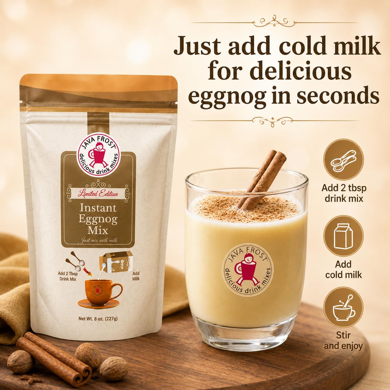 Amazon.com : Instant Eggnog Drink Mix, 8 oz Bag (2 Pack) | Java
