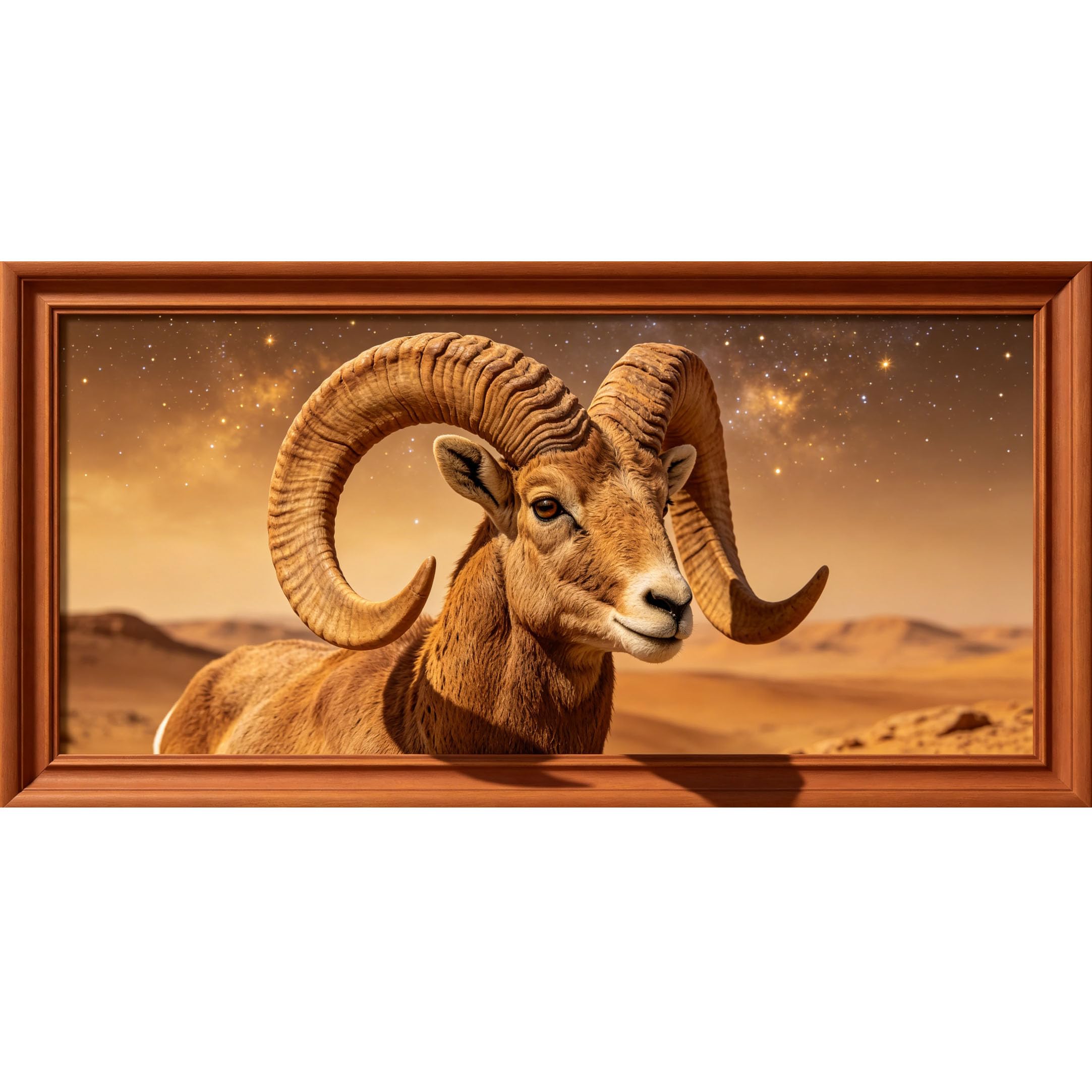 Agglomerix 3D Framed Wall Art Desert Ram Wildlife Western 3D Horn Sheep Dune Starry Sky Large Size Self-Adhesive Removable Wall Decor Prints Artwork for Living Room Bedroom Office