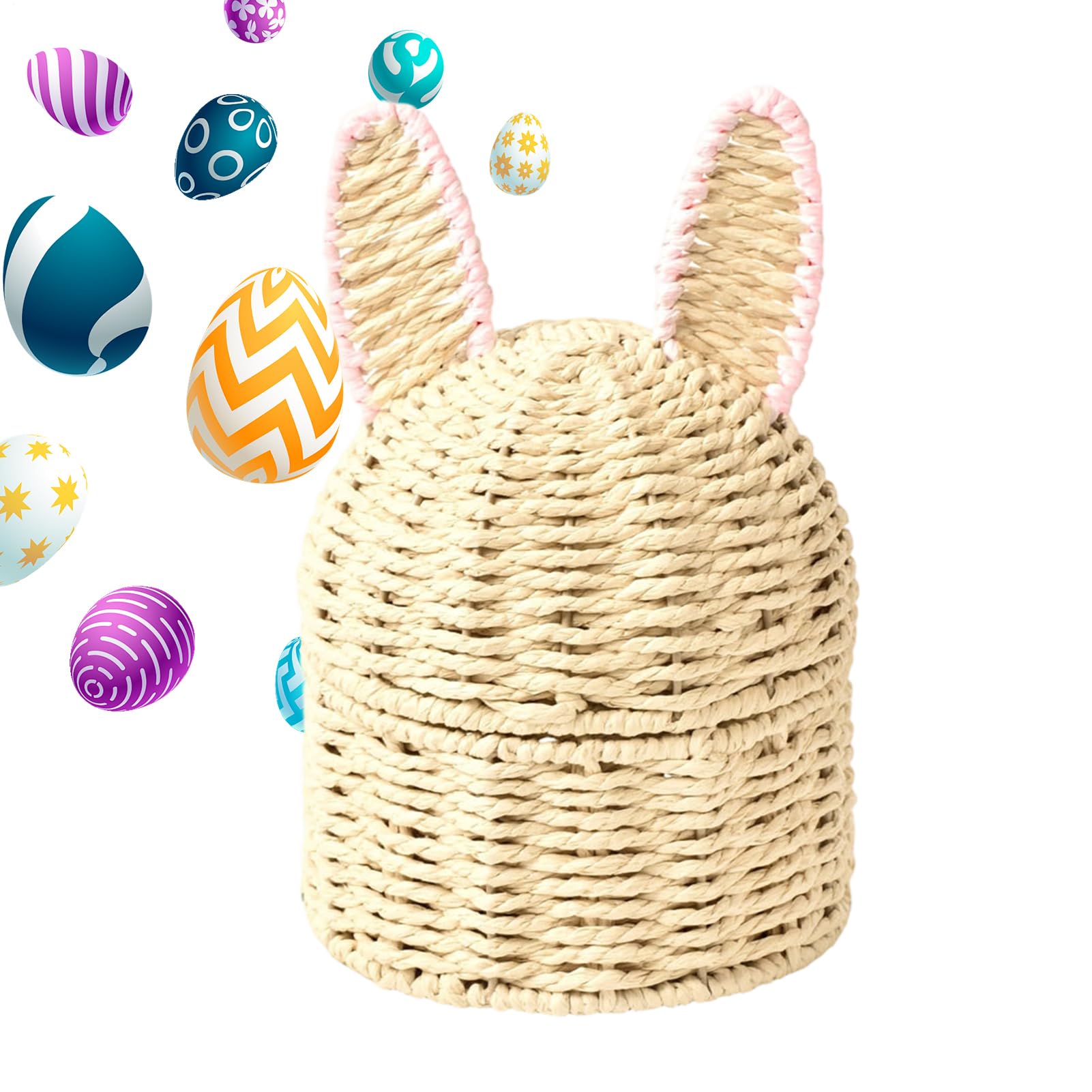 Cesta de Pascua de conejo tejida a mano para organizar mesas de comedor y salones