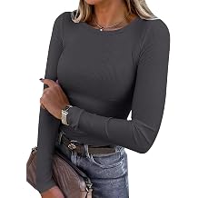 ANRABESS Women Long Sleeve Shirts Ribbed Fitted Tops