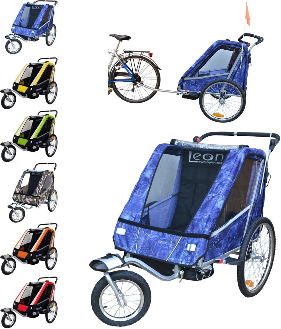 Leon Paplioshop folding bike trailer, buggy with front wheel, for 1 or 2 children, with 1 door, New Jeans