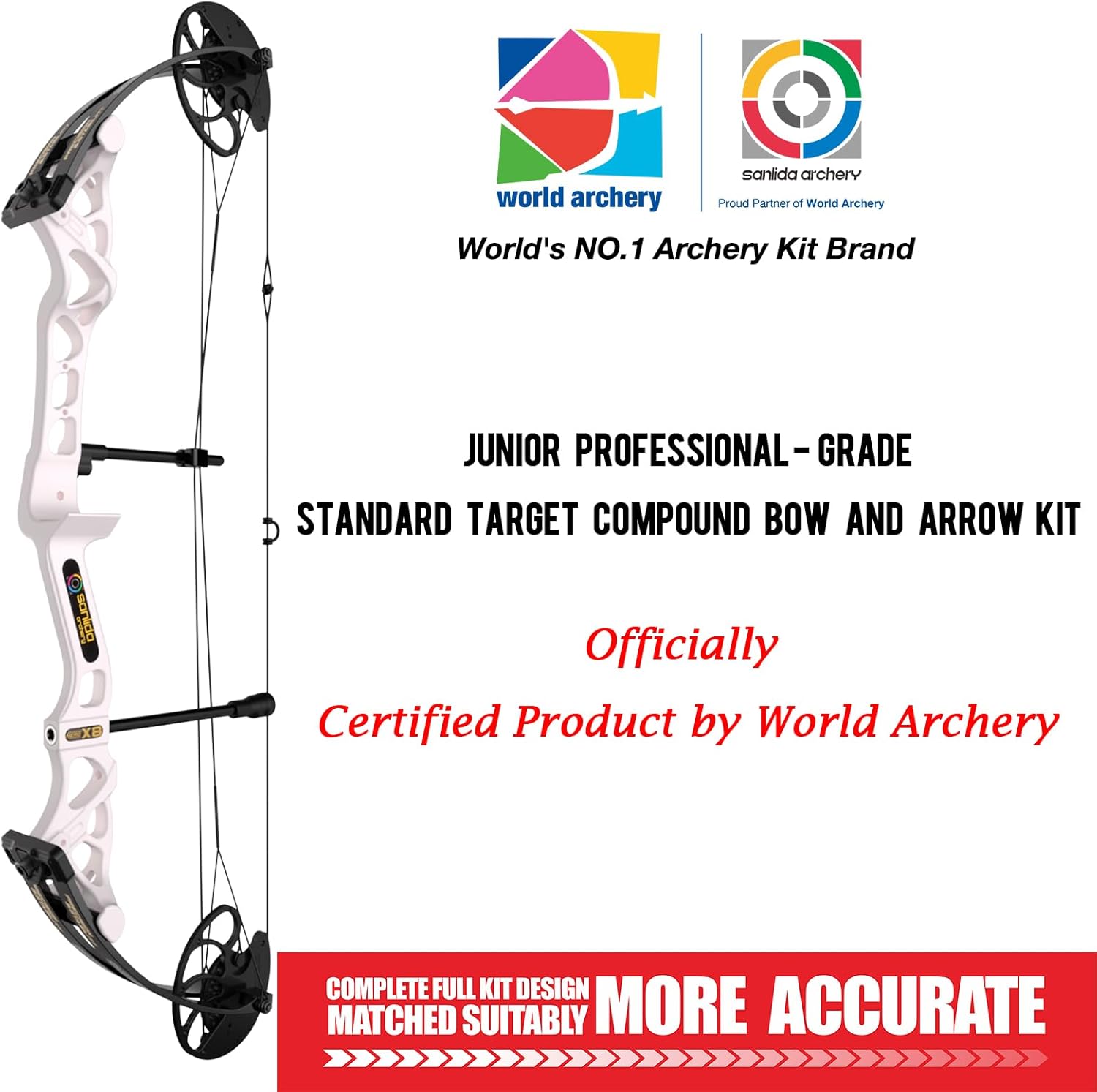 Sanlida Hero X8 Junior Professional- Grade Standard Target Compound Bow and Arrow Kit with Target Accessories for Competition for Juniors, Youths, Ladies/Limited Life-time Warranty/14-60Lbs