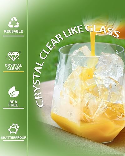 Miniatura 5 de 40 vasos de plástico sin tallo, para cóctel, whisky, champán, vasos desechables transparentes irrompibles de 12 onzas para fiestas, bares, bodas y