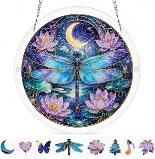 Dragonfly Puzzle Suncatcher, Acrylic Jigsaw Window Hanging Decor, 7.4 in