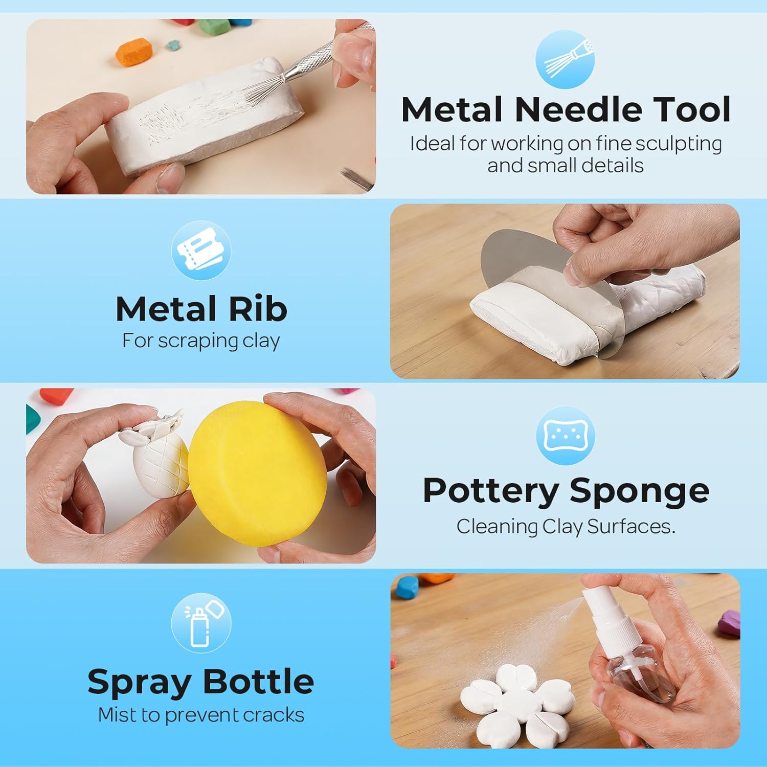 Nicpro 120ml Air Dry Clay Glaze and 32 PCS Clay Tools Kit, A Gloss Varnish Protects Clay from Surface Wear, Pottery Tools Can be Used for Stippling, Carving, Molding, and Shaping Crafts - Image 6