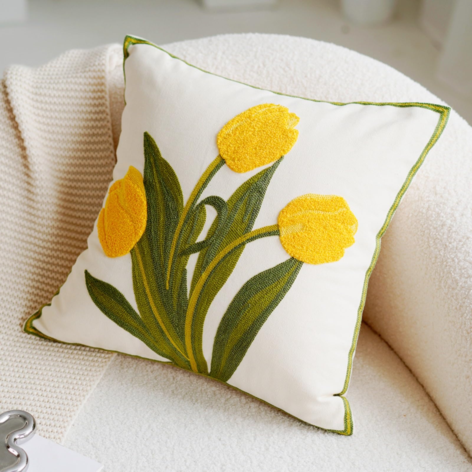 Housse de coussin pour chaise carrée douce tulipe tuftée
