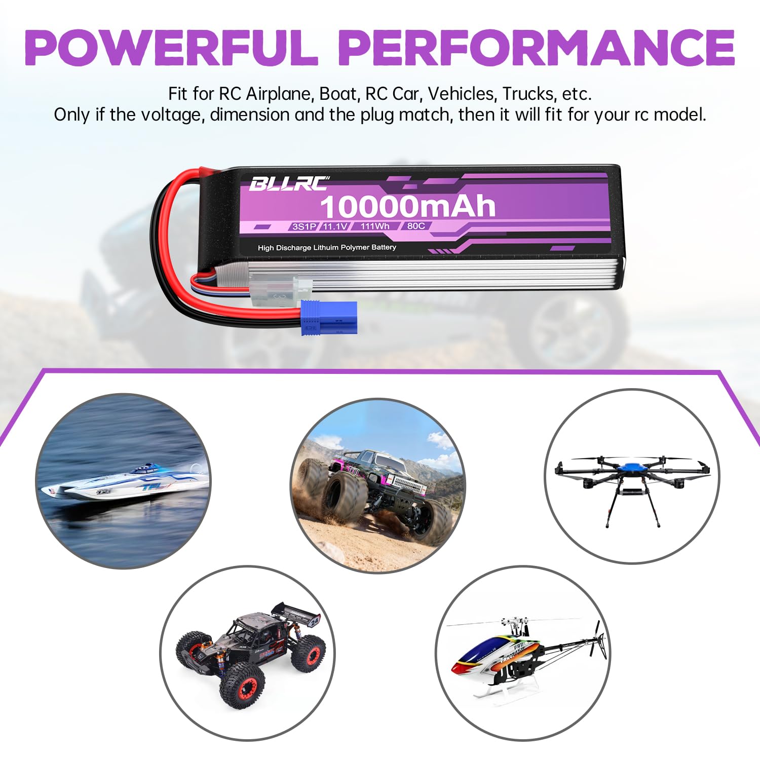 2PCS 11.1V 10000mAh 3S 80C LiPo-Akku mit EC5-Stecker für RC-LKW, Geländewagen, Quadrokopter, Fotodrohnen und Hubschrauber