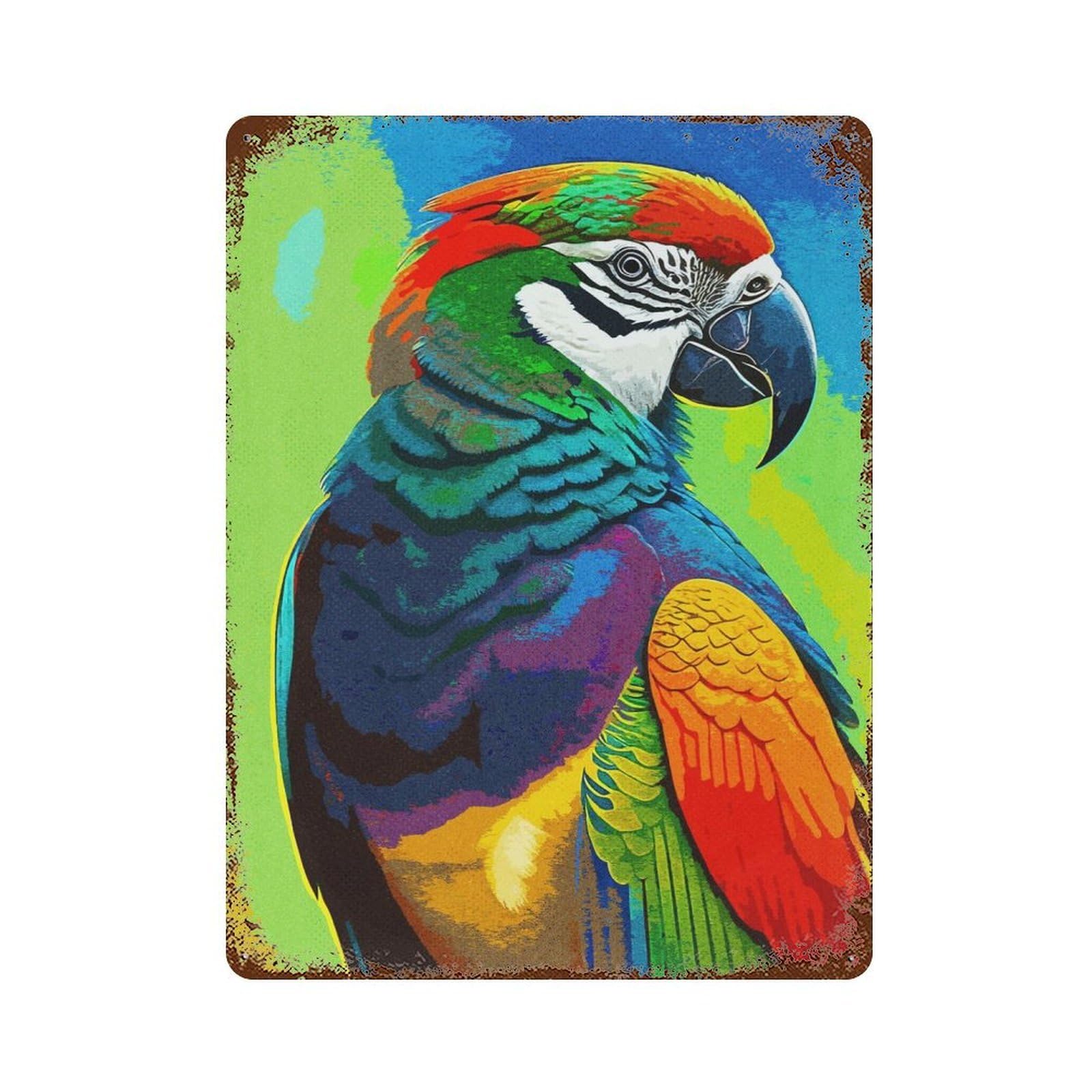 Colorful Parrot Rustic Tin Plaque 15.7"x11.8", Ideal for Shed, Workshop And Garage Wall Decor