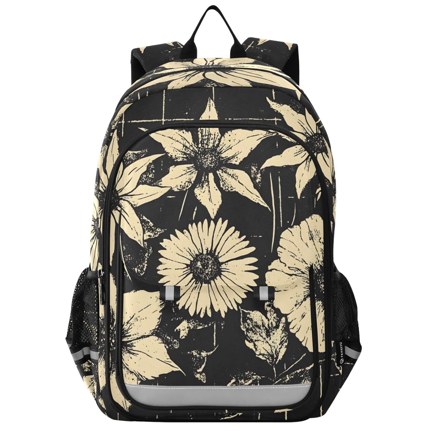 Retro Flowers Kids Backpack Big Storage Multiple Pockets 17 7 IN for Travel Bookbag School Bag with Chest
