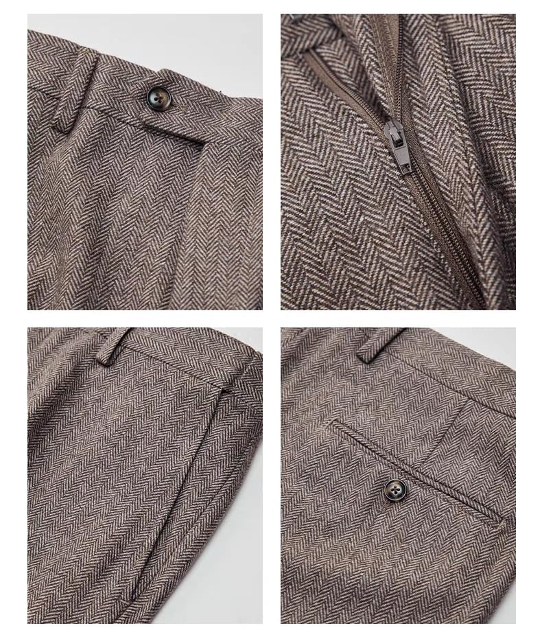SevenBoy Men's Pants Business Casual Slim-Fit Herringbone Work Trousers - The Ideal Choice for Weddings and Parties4