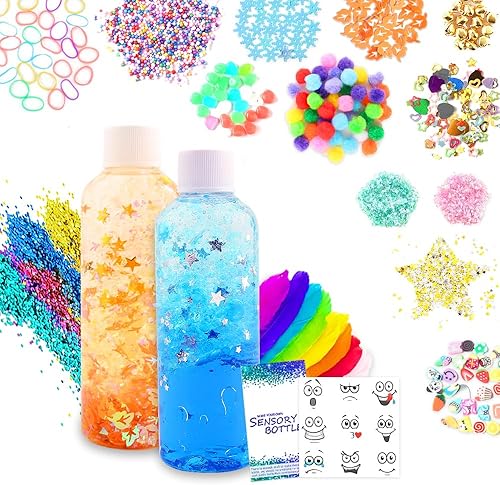 Kits de botellas sensoriales, suministros para niños de 1 a 3 años, suministros de esquina tranquila con purpurina, 2 recipientes divertidos y