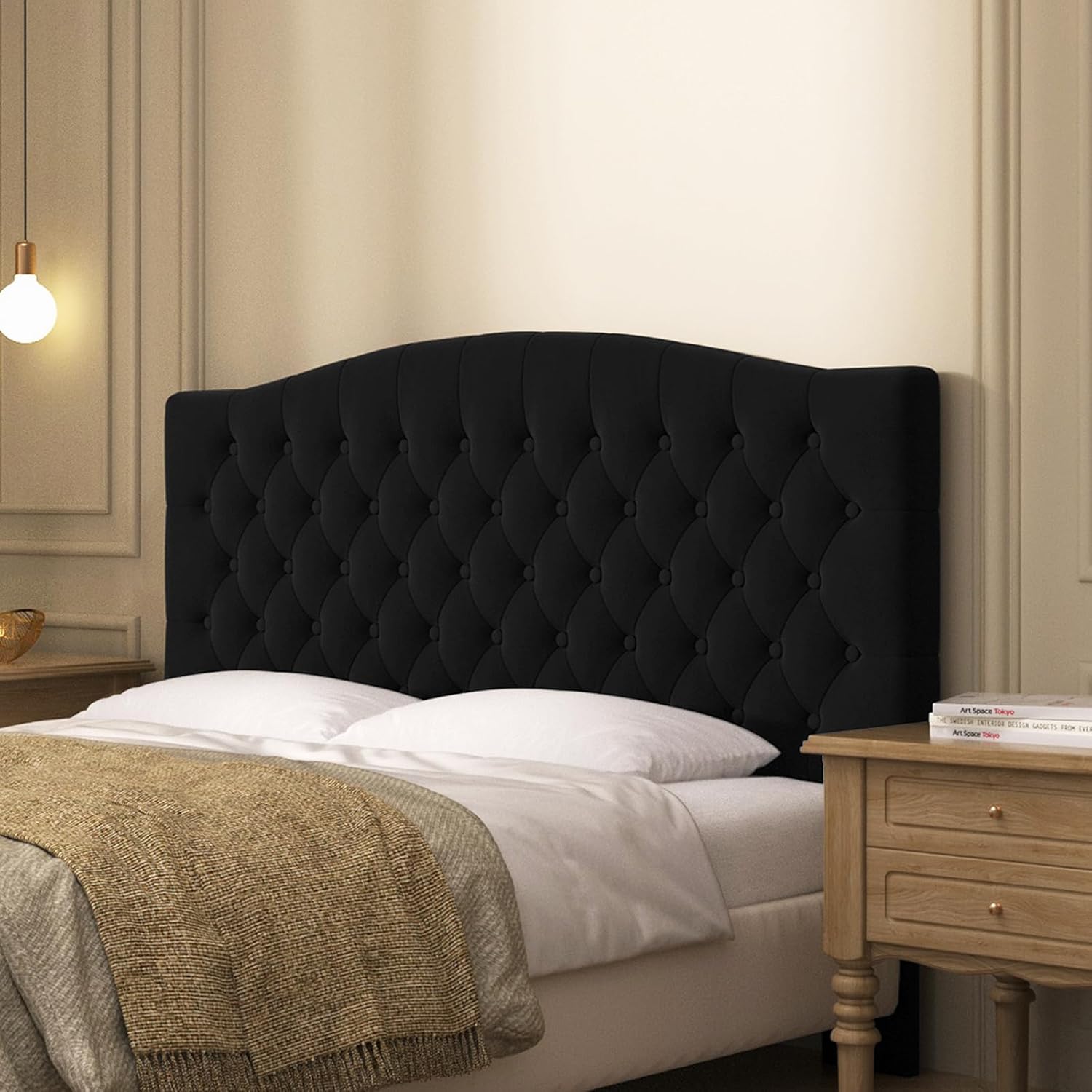 Velvet Upholstered Headboard Queen/Full Size Latest Model Wall Mount, Bed Frame Mount, Featuring High-Density Sponge Padding, Luxury Texture Easy Assembly Comfort and Style-Black