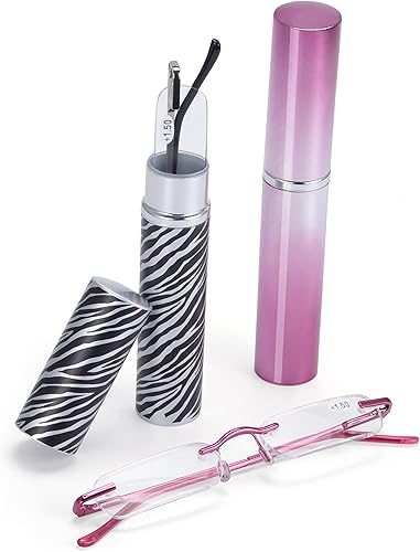 LianSan 2 pares de lentes de lectura compactos para mujer lectores de bolsillo ultraligeros y delgados con estuche portátil antifatiga ocular