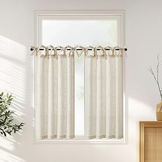 jinchan Tie Top Linen Kitchen Curtains Over Sink 45 Inch Length Tier Cur...