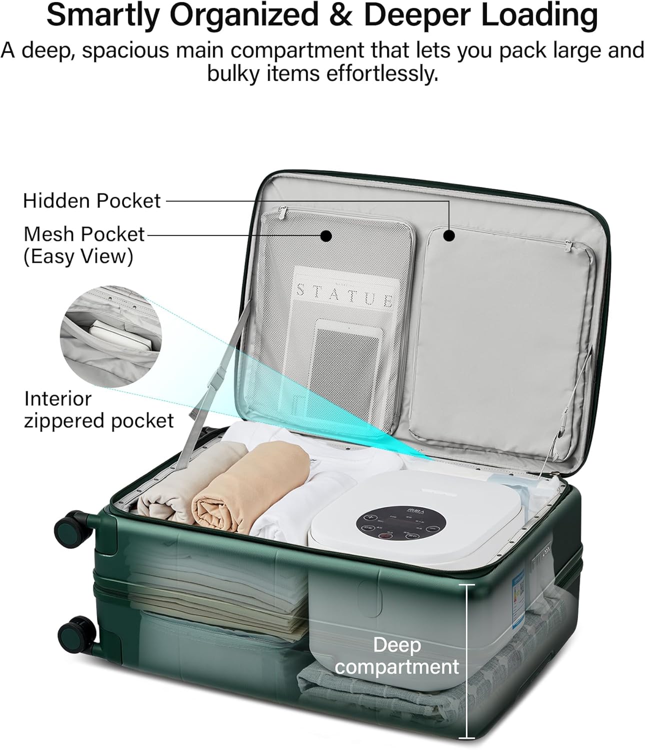 MILADA 20-Inch Expandable Carry On Luggage, Hard Shell Top-Opening Luggage with Wheels, TSA-Approved Small Travel Bag for Men and Women Carry-On Suitcase, Blackish Green - Image 9