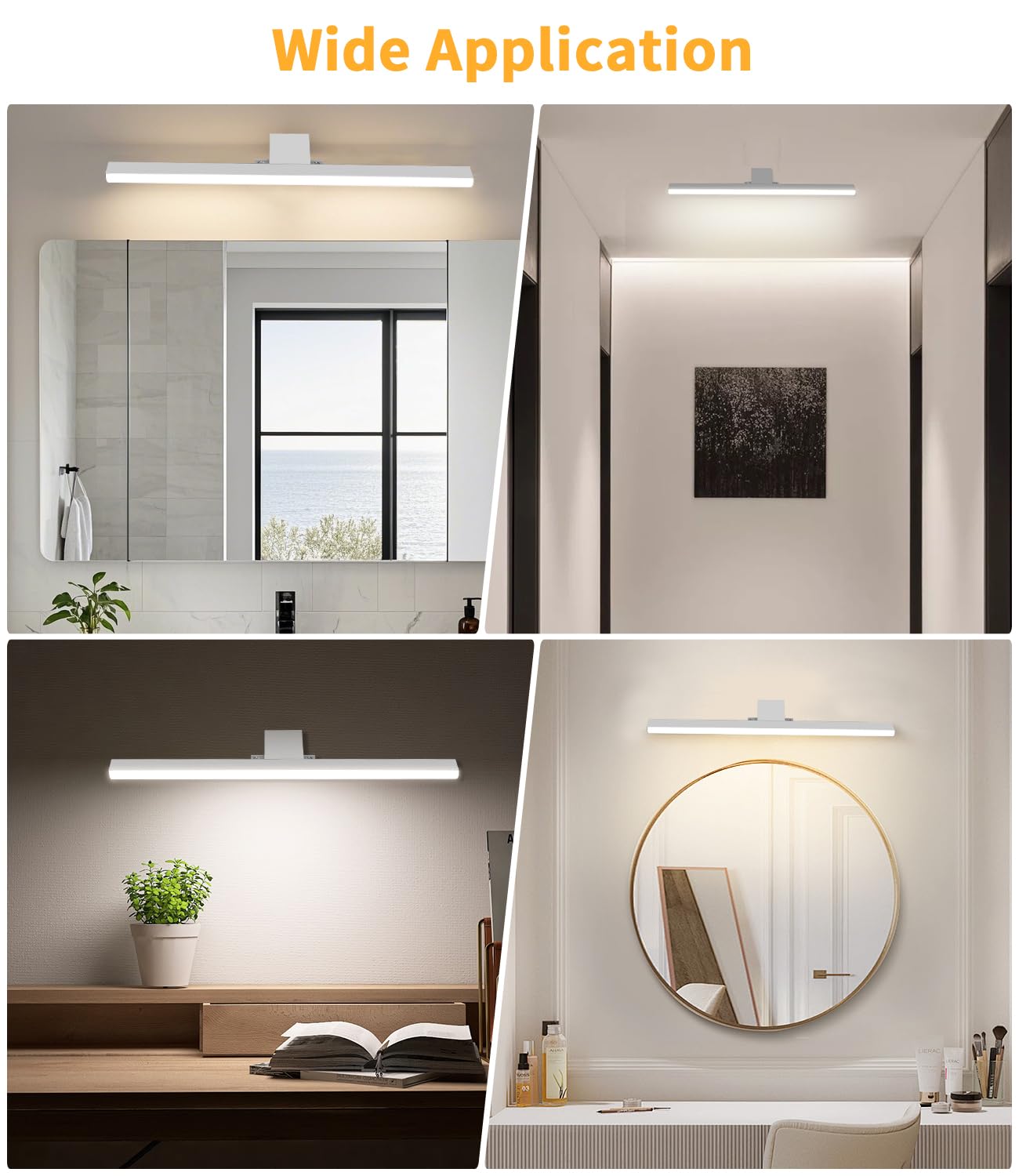 Lampe Miroir Salle de Bain Moderne à LED, 4000K 6000K Température Bicolore, 40cm 12W IP44 Applique Murale Salle Bain en Aluminium avec Interrupteur Câblage, Applique Maquillage Eclairage