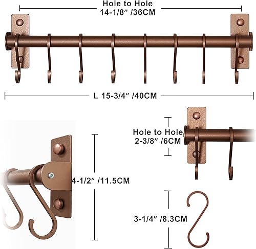 Miniatura 6 de Dseap Soporte para utensilios de cocina, soporte para ollas y sartenes montado en la pared, riel de cocina con 8 ganchos para colgar utensilios de