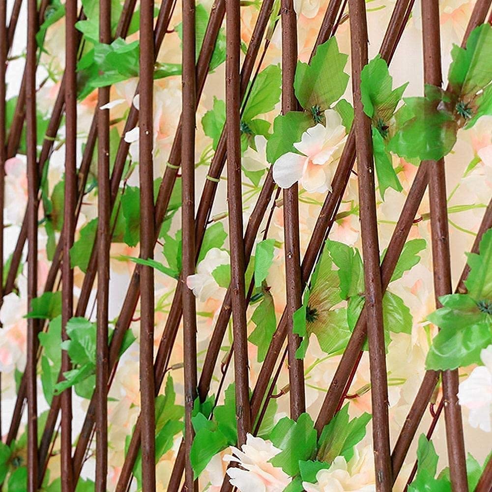 Privacidad Enrejado Vallas Extensibles Seto de madera con hojas de flores artificiales Proyección de decoración de jardín Enrejado expansivo Pantalla de privacidad Setos artificiales Paneles de val