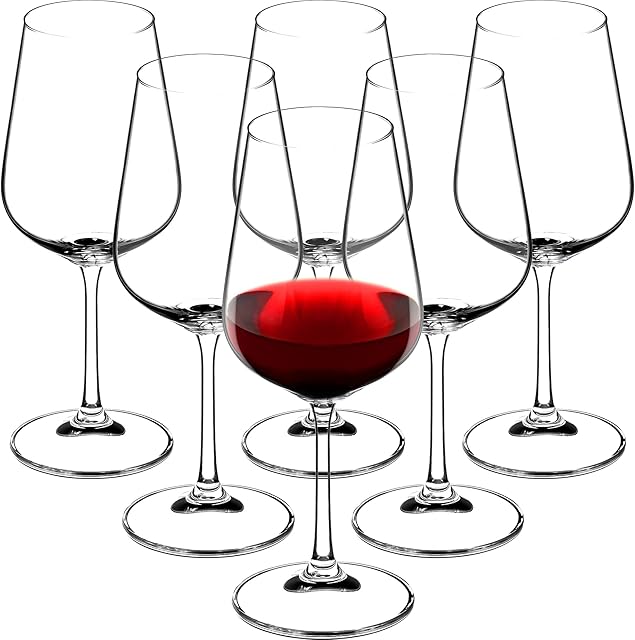 KADAX Red Wine Glasses Crystal Glass Set of 6 450ml Beautiful Wine Glasses with High Stemmed Red Wine Goblets for Home Party Wide Coaster