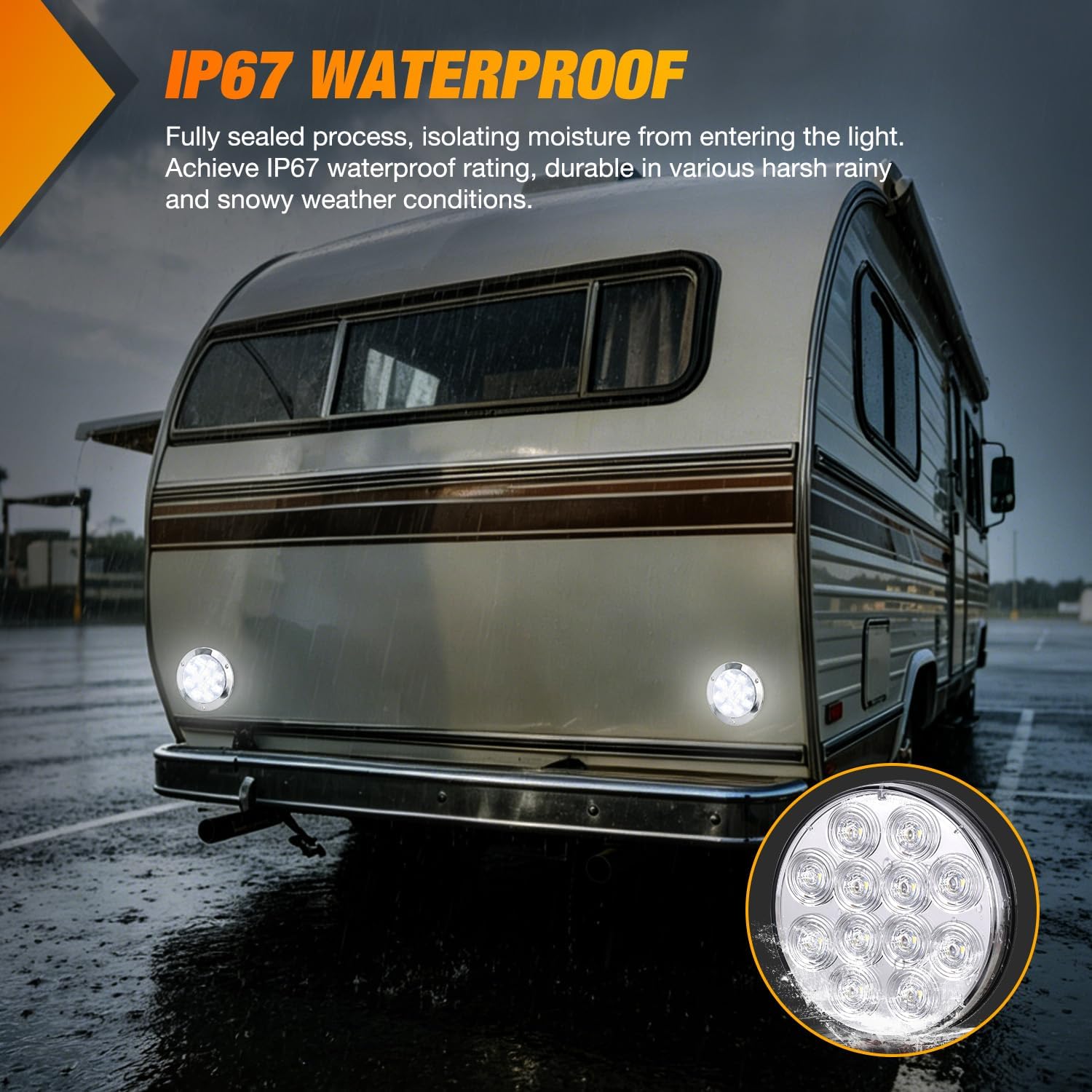 Nilight Trailer Tail Light 2PCS 4Inch Round 12 LED White Chrome Frame Marker Clearance Reverse Backup Running Taillight IP67 Waterproof for Trailer Truck Pickup Camper RV