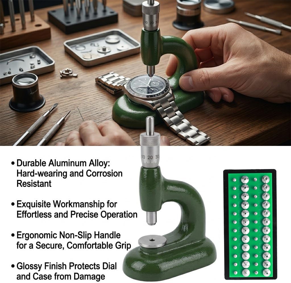 Watch Jewelling Tool & Case Press Module - Aluminum Alloy Disassembly Station with 48 Precision Hole Dies - Manual Force Modulation for Watchmaking - Structural Grade Desktop Repair Component