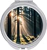 Sunlight Shines Into The Forest コンパクトミラー 両面ラウンドトラベルメイクアップミラー 1x / 2倍拡大 ポータブル メタル ミニポケット ハンドヘルド バニティ ミラー 女性 女の子 母