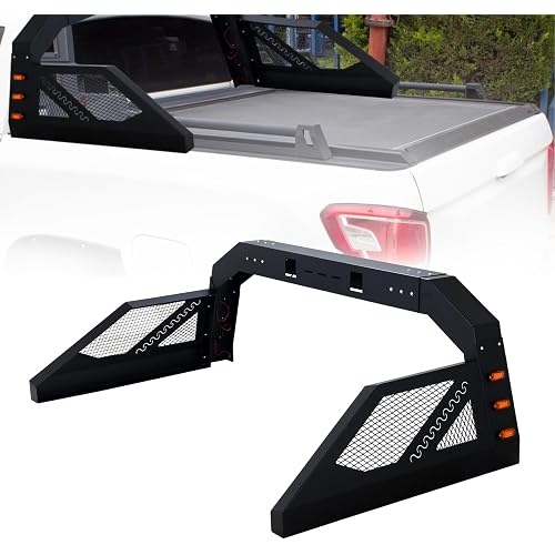 Universal Truck Bed Adjustable Sport Roll Bar, Full Size Pickup Truck Roll Bars with 6 Amber Side Marker Lights Fit for Pickup, Truck & SUV, Black