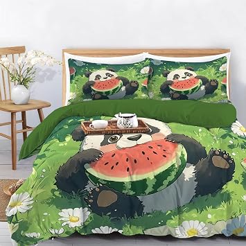 Panda Watermelon Quilts- Cartoon Animals Country Quilt Full Bedding Sets Quilt for Adults Comforter 3D Print Quilt Bed Set for Soft Microfiber Lightweight Quilts Decor