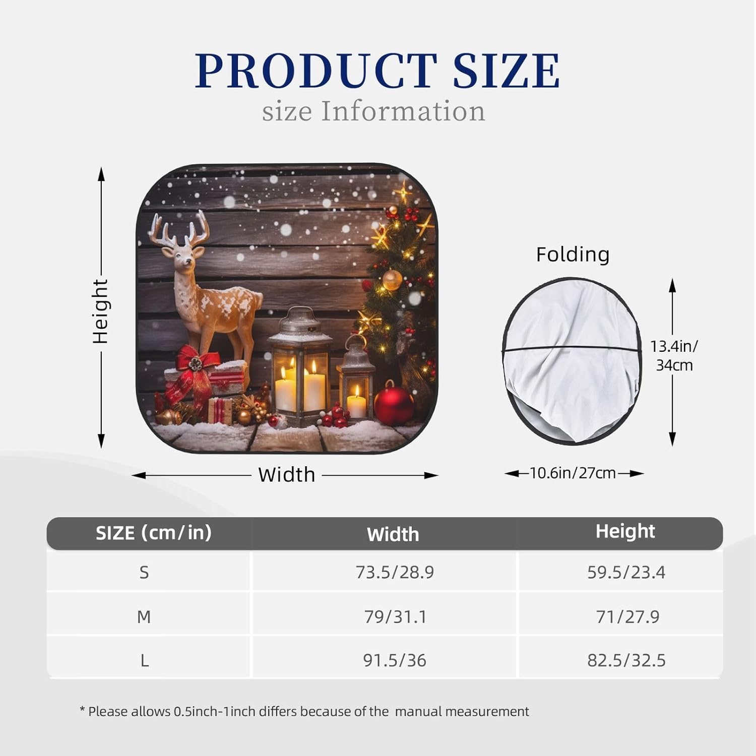 Windshield Sun Shade Car Windshield Sunshade Foldable Car Sun Shield Wooden Board Candle Deer Sunshade Car Windshield Cover for Most Sedans SUV Trucks, Small, Black, 11860 image 2